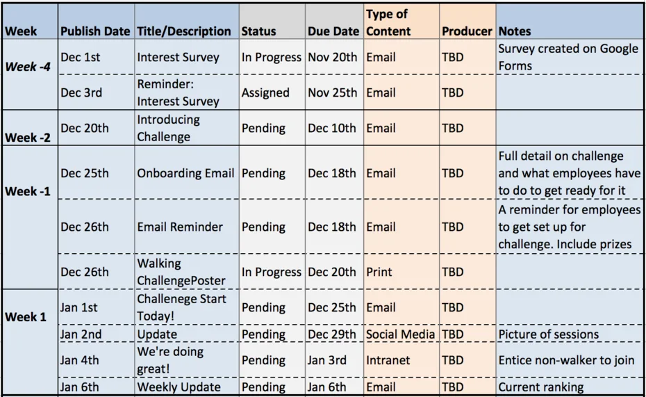 Example calendar